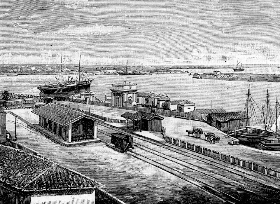 Brindisi – Stazione di sbarco presso il Porto (xilografia)
