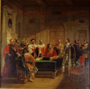 Brissac négociant auprès des échevins l'entrée d'Henri IV dans Paris