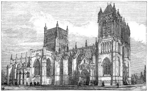 Bristol Cathedral north view showing proposed design of towers