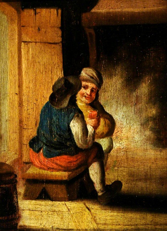 British (English) School (possibly) - Two Men Seated on a Bench Drinking (imitating Dutch School) - 290191.2 - National Trust