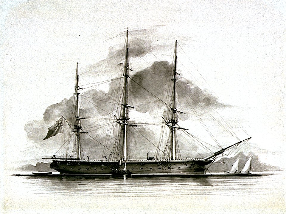 Brisk 14. Capt A F R de Horsey drawn for Mrs Fullerton by A C Drew. 1860 RMG PU6197