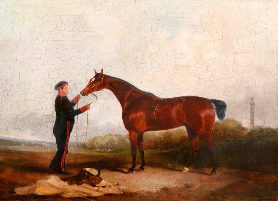 British (English) School - A Bay Mare Held by a Military Groom in a Landscape - 1430487 - National Trust