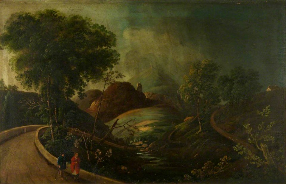 British (English) School (possibly) - Landscape with Two Figures on a Road - 631111 - National Trust