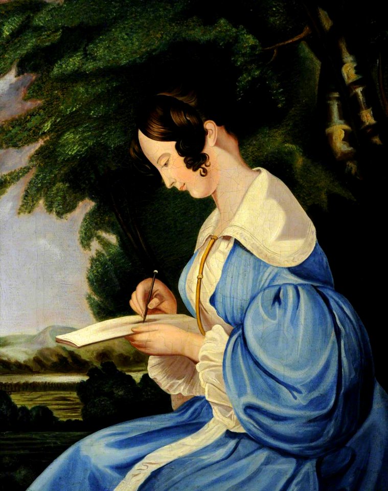 British (English) School - A Young Woman in a Blue Dress, Sketching - 744019 - National Trust