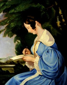 British (English) School - A Young Woman in a Blue Dress, Sketching - 744019 - National Trust