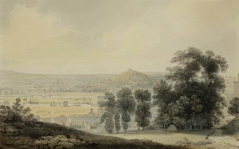 Bristol, a View from Clifton Hill by Francis Danby, c. 1815, watercolor. Free illustration for personal and commercial use.