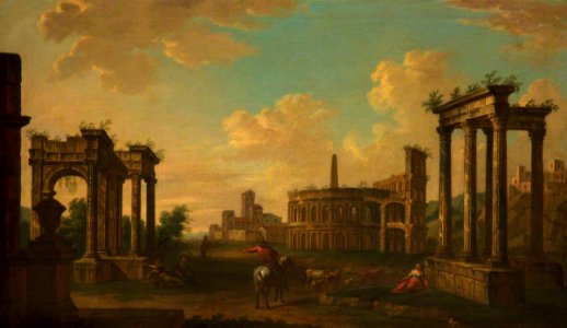British (English) School - A Capriccio of Roman Ruins with Rustic Figures - 500452 - National Trust