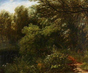 British (English) School - A Woodland Path by a River with a Dog - 1319329 - National Trust. Free illustration for personal and commercial use.