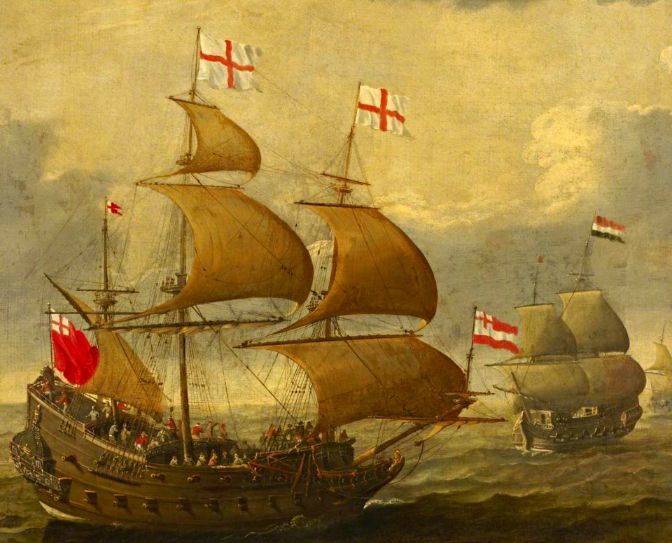 British (English) School - An English and Dutch Ship Approaching Each Other - BHC0787 - Royal Museums Greenwich