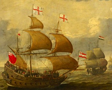 British (English) School - An English and Dutch Ship Approaching Each Other - BHC0787 - Royal Museums Greenwich