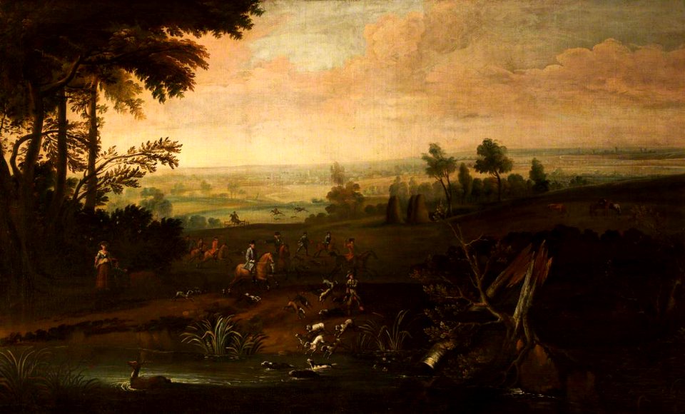 British (English) School - A Stag Being Driven through Stag Pond at Lyme Park in Midsummer - 500003 - National Trust