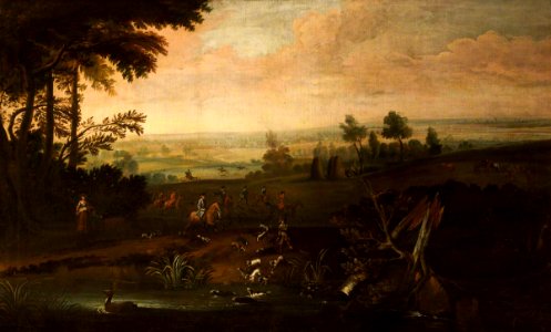 British (English) School - A Stag Being Driven through Stag Pond at Lyme Park in Midsummer - 500003 - National Trust
