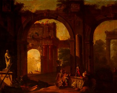 British (English) School - Classical Ruins with Figures (style of Viriano Codazzi) - 836181 - National Trust