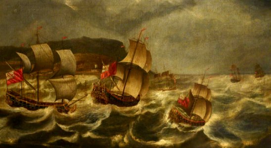 British (English) School - English Ships in a Rough Sea Rounding a Headland - BHC0834 - Royal Museums Greenwich
