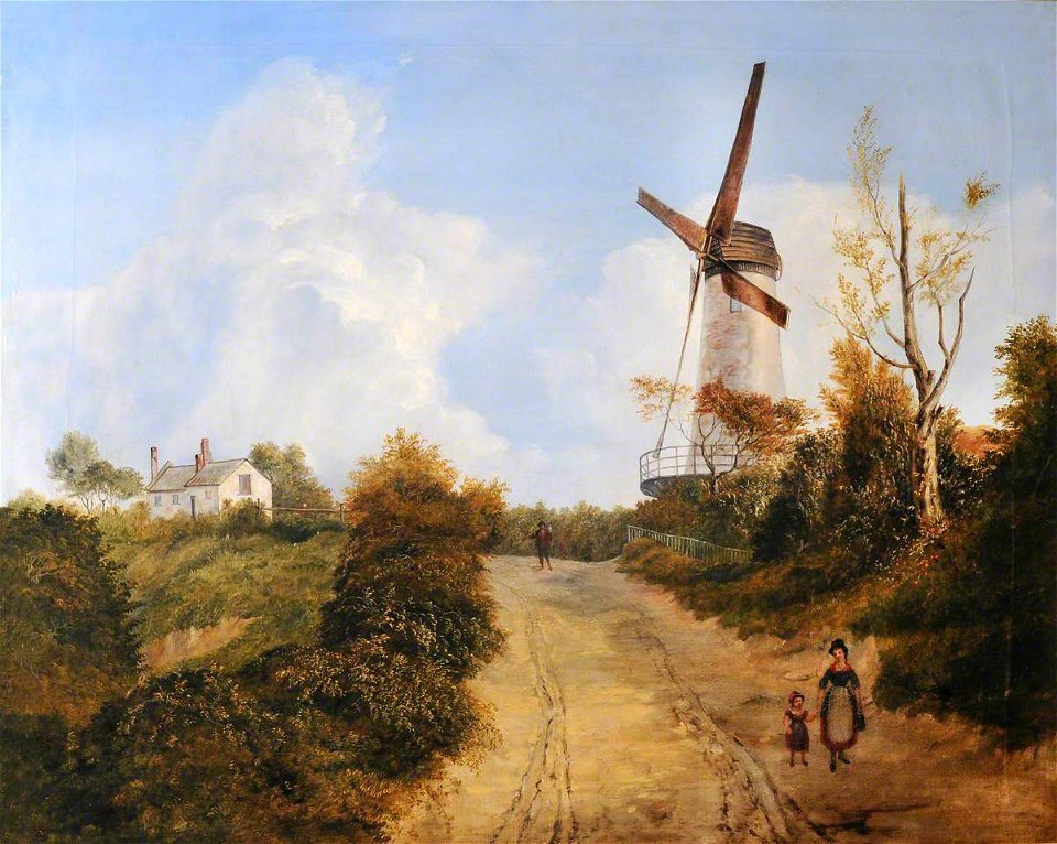 British (English) School - Figures on a Path by a Windmill - 1196061 - National Trust