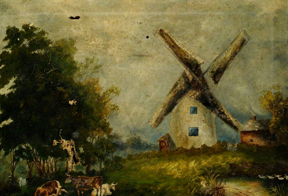 British (English) School - Landscape with a Windmill and Cows - 784665 - National Trust