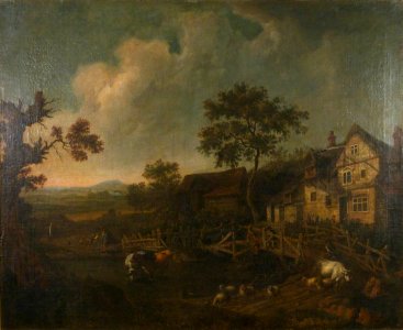 British (English) School - Landscape with a Cottage and a Wooden Bridge - 631112 - National Trust