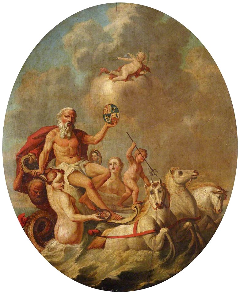 British (English) School - Neptune Rising from the Sea in His Chariot, Holding aloft the Royal Coat-of-Arms, with Attendants Ho - 515829 - National Trust