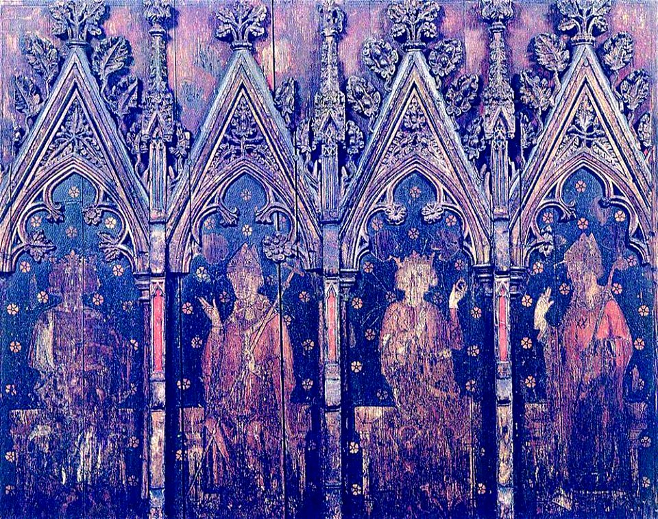 British (English) School - Painted Screen, Saint Edmund, Thomas Beckett, Saint Edward the Confessor and a Mitred Bishop - 1257255 - National Trust