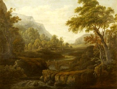 British (English) School - Landscape with a Stream Crossed by a Bridge - 732168 - National Trust