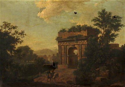 British (English) School - Landscape with a Peasant in front of a Ruinous Stone Arch - 932391 - National Trust