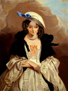 British (English) School - Portrait of an Unknown Woman in a Black Tippet, Straw Hat and Pearls - 744018 - National Trust