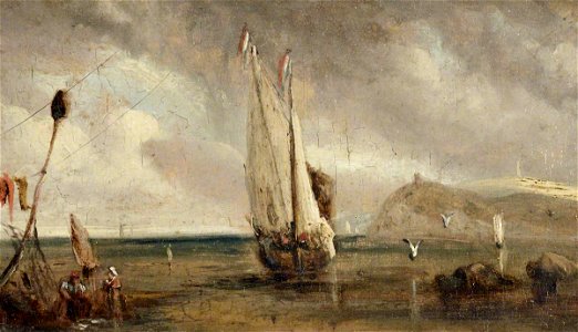 British (English) School - Shore Scene with a French Fishing Boat - 515516.8 - National Trust