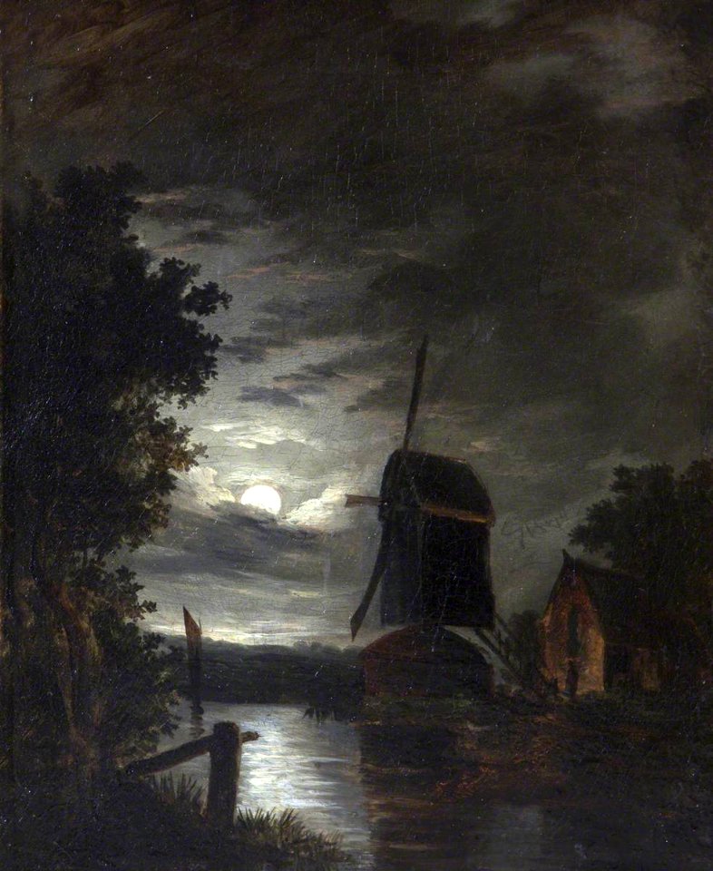 British School - A Windmill by Moonlight by Water - 1401195 - National Trust