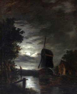 British School - A Windmill by Moonlight by Water - 1401195 - National Trust