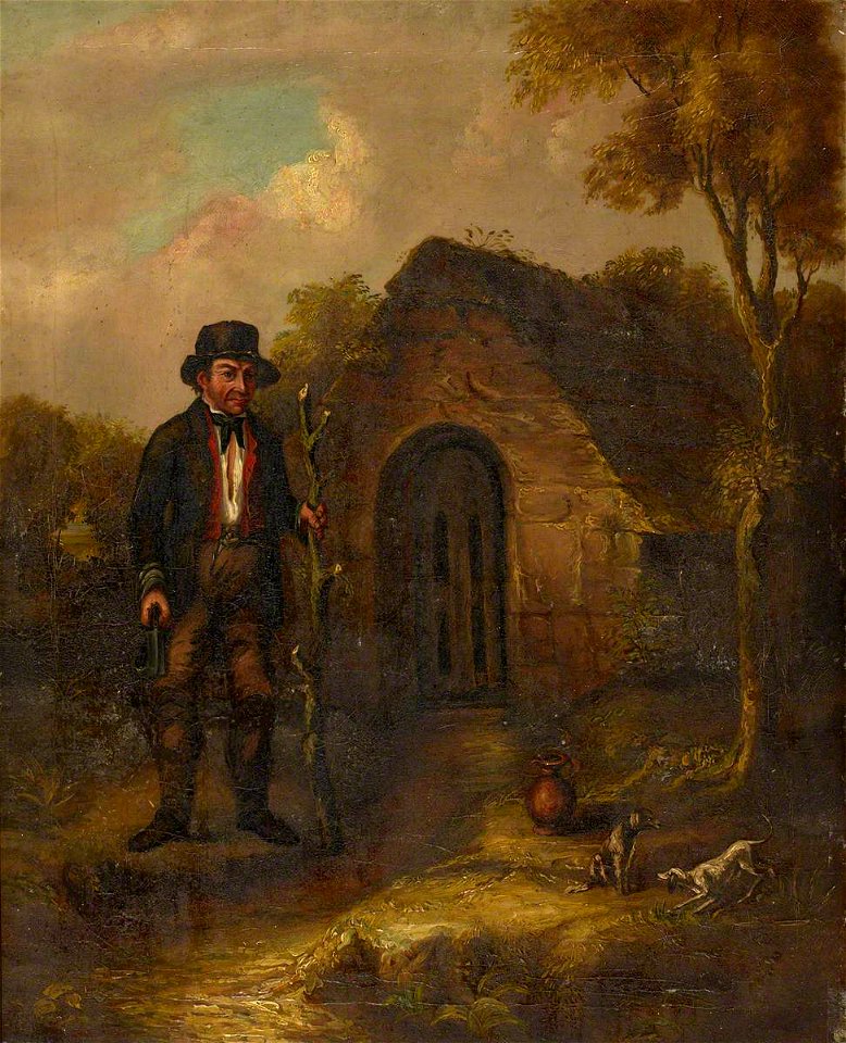 British School - A Rustic Male Standing beside Norwell with Two Dogs - 494935 - National Trust