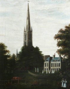 British School - Grantham House, with the Spire of St Wulfram's, with Seven Schoolgirls in White and a Gardener - 493598 - National Trust