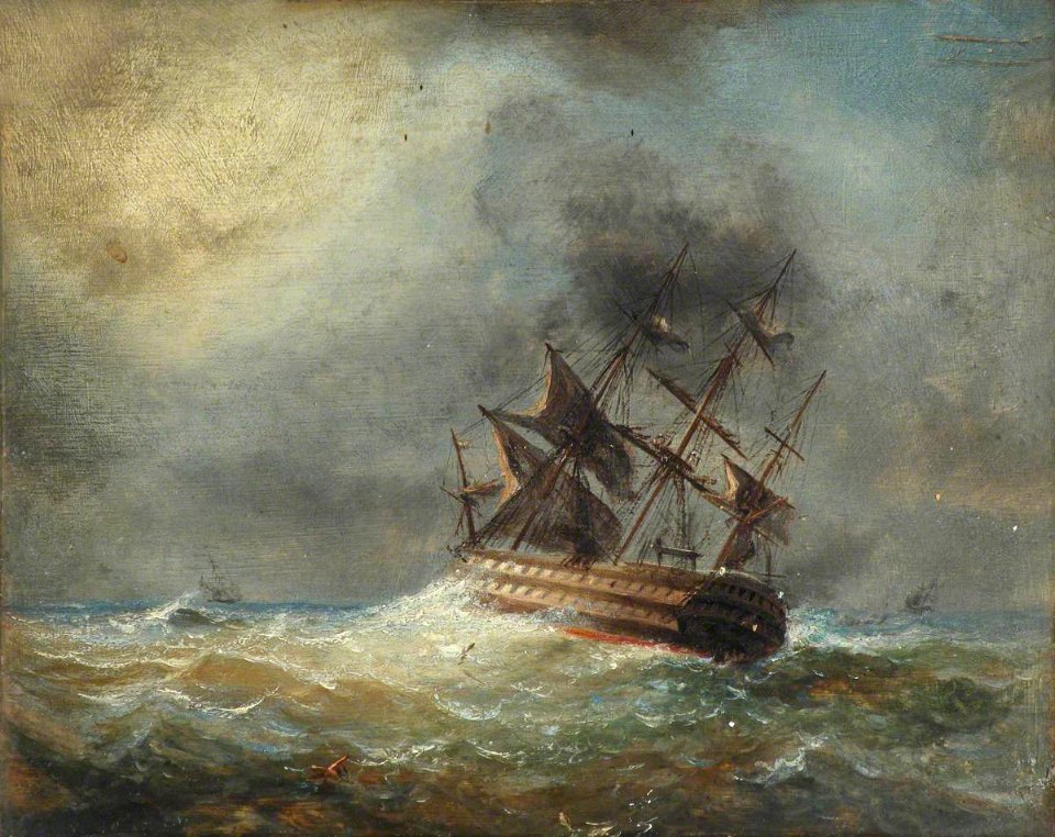 British School - A Two-Decker in a Gale - BHC1198 - Royal Museums Greenwich