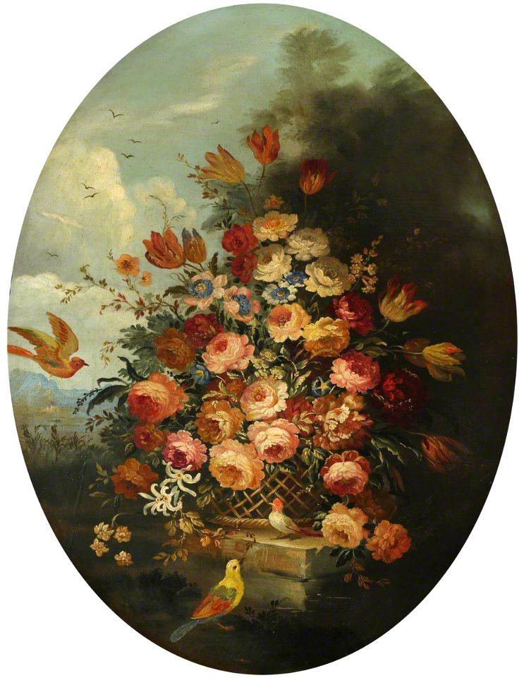 British School - Flowers in a Wicker Basket with Three Small Birds - 207785 - National Trust