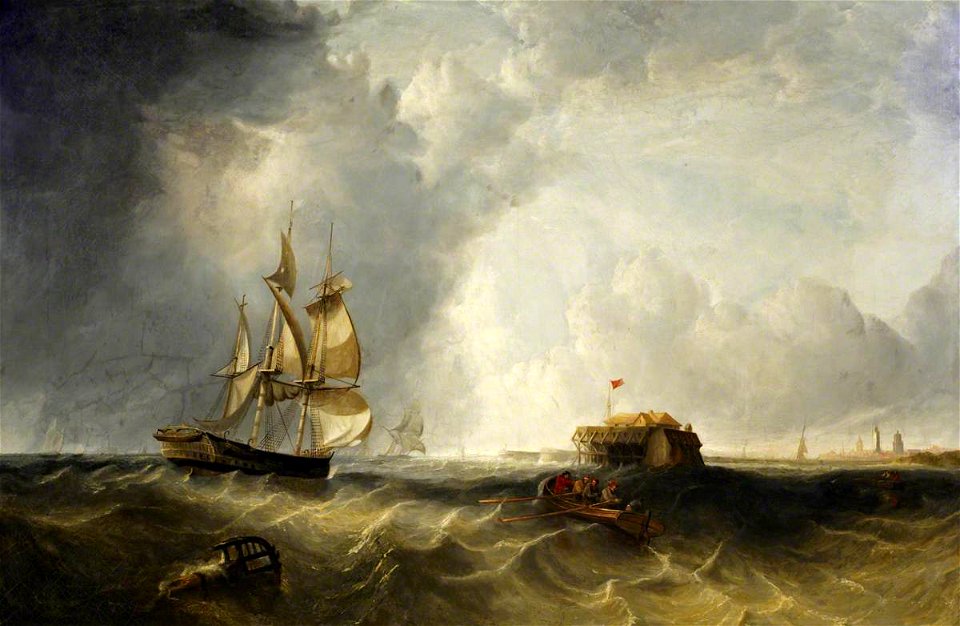 British School - A Ship and Men in a Rowing Boat off Calais - BHC1120 - Royal Museums Greenwich