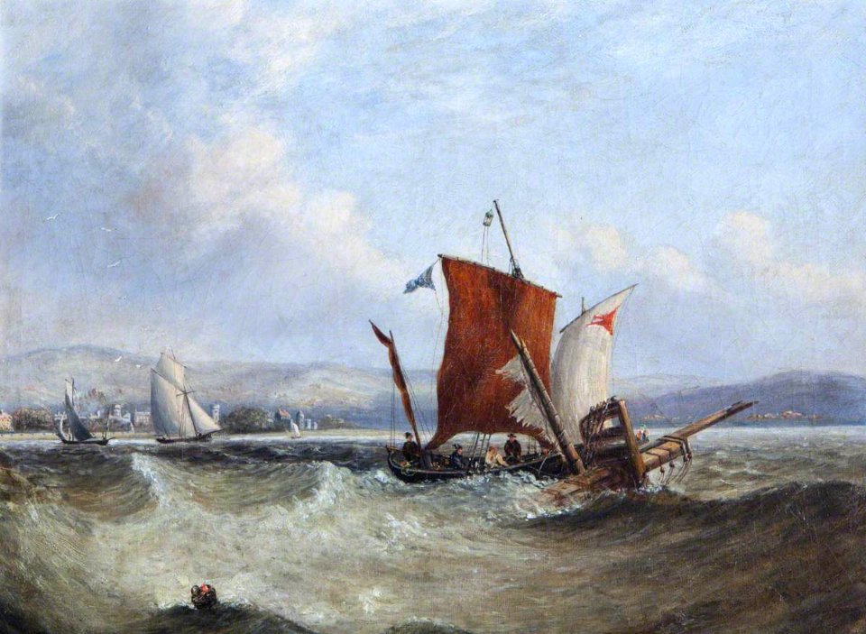 British School - Cutter Approaching the Remains of a Wrecked Ship, off a Coastal Town - 493600 - National Trust