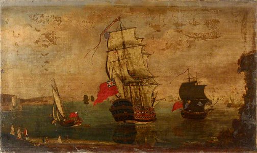 British School - Men-of-War and a Yacht in Harbour - BHC0997 - Royal Museums Greenwich