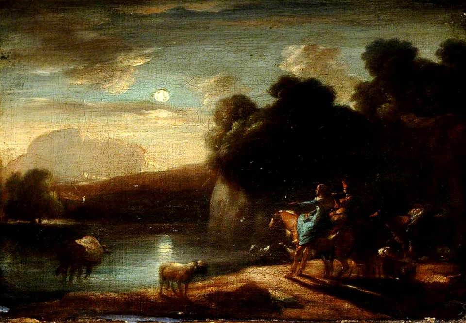 British School - Moonlit River Landscape with Travellers on a Path - 959477 - National Trust