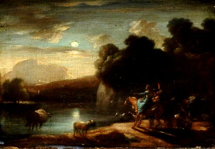 British School - Moonlit River Landscape with Travellers on a Path - 959477 - National Trust
