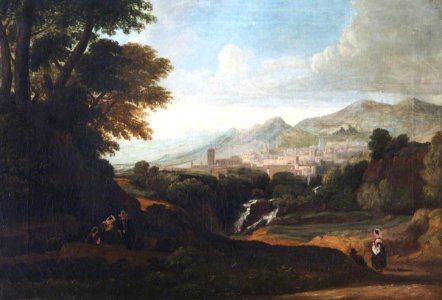 British School - Italianate Landscape, with a Town, a Waterfall and Figures - 493599 - National Trust