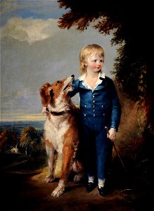British School - Portrait of an Unknown Boy Wearing a Blue Suit in a Landscape with a Dog - 709305 - National Trust