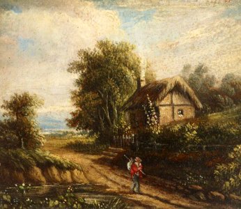 British School - Summer Landscape with a Cottage and a Traveller on a Road - 515723.4 - National Trust