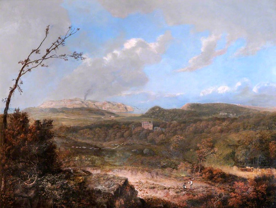 British School - Rural Landscape (probably North Wales with view of the sea, sheep and two men with a spade) - 1548277 - National Trust