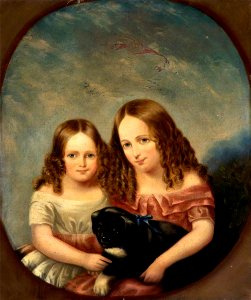 British School - Two Little Girls with a Puppy - 1257238 - National Trust