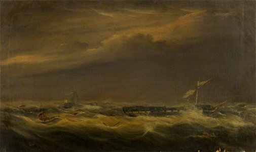 British School - Two Sinking Ships with Boats Taking off the Crews - BHC1150 - Royal Museums Greenwich