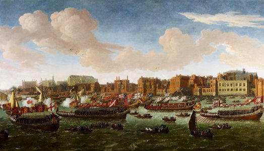 British School, 17th century - The Lord Mayor's Water-Procession on the Thames - RCIN 402608 - Royal Collection