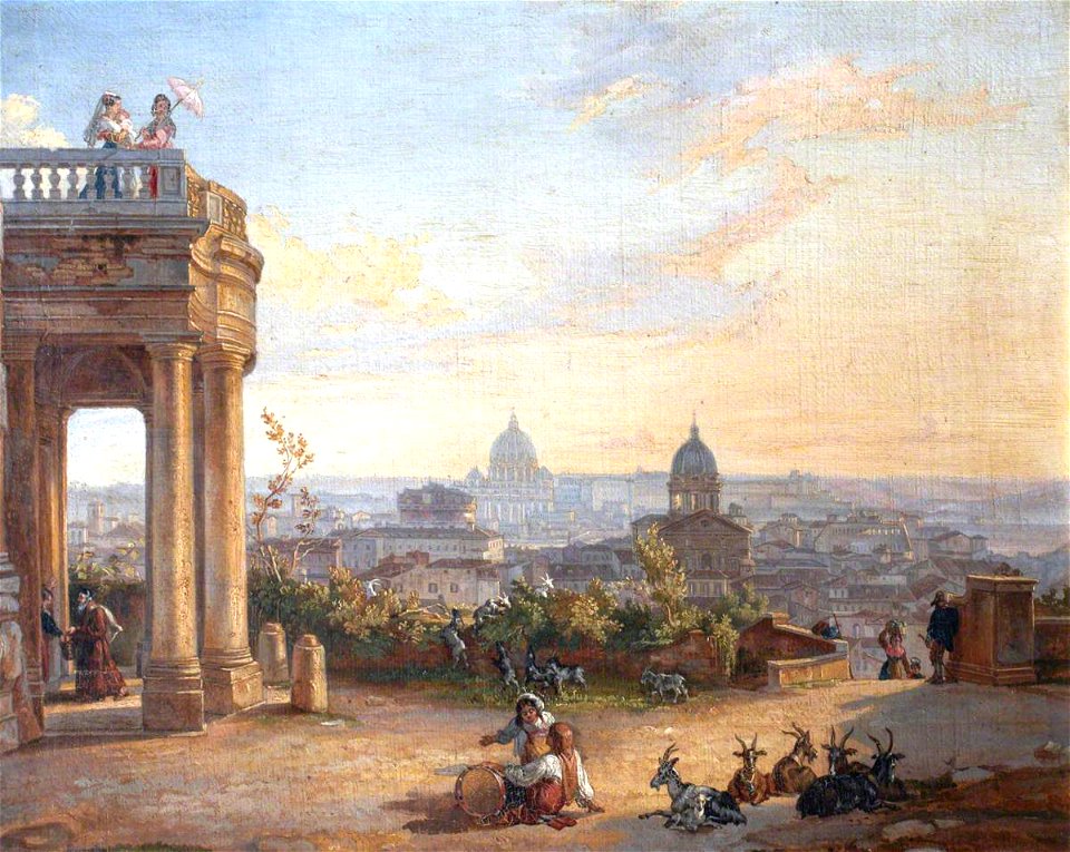 British School - View of Rome from a Palazzo, with Figures and Goats - 353132 - National Trust