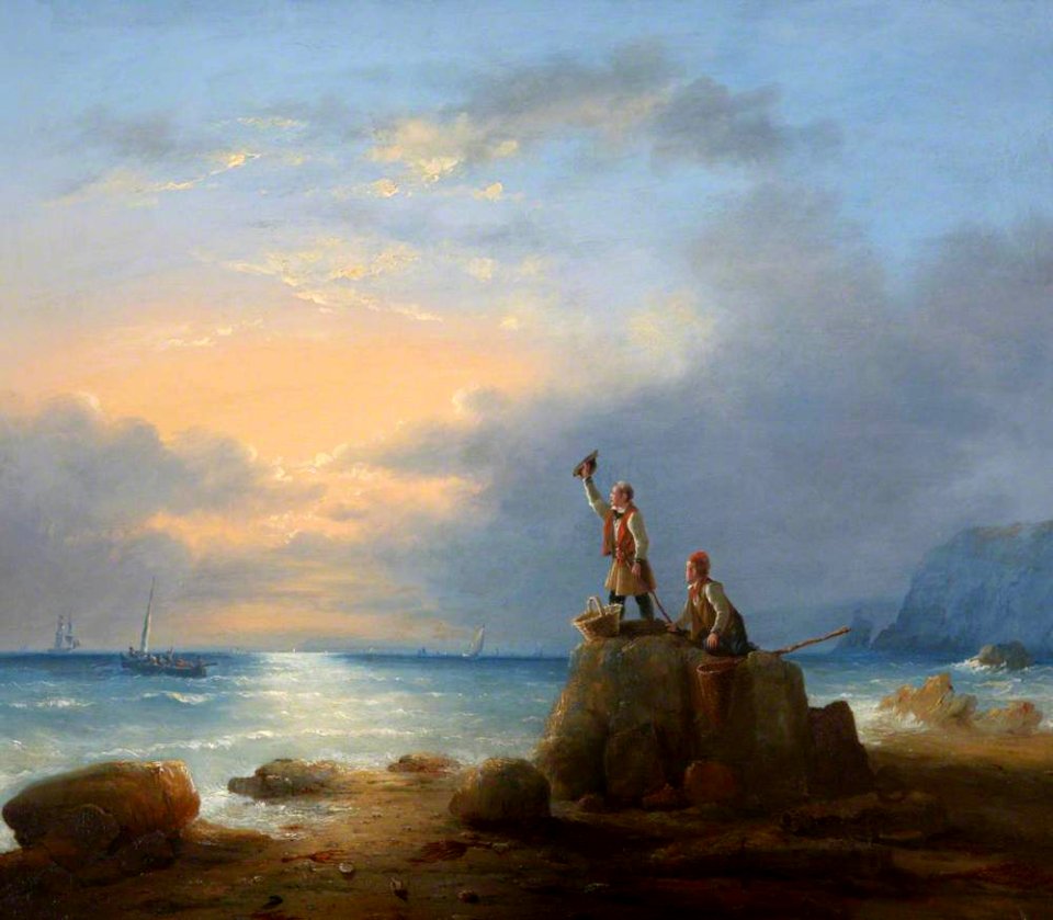 British School - Two Fishermen Standing on Rocks by the Edge of the Sea - 1413443 - National Trust