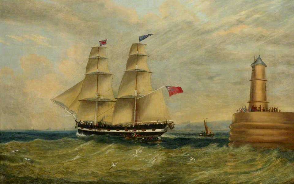 British School - The Snow 'Good Czar' off Berwick-on-Tweed Lighthouse - BHC3374 - Royal Museums Greenwich