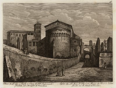 Chiesa de SS Giovanni e Paolo e Casa de PP Passionisti fondata sul Serraglio di Domiziano - Li Monumenti Piú Celebri Di Roma Antica E Moderna Disegnati Da Vero Ed Incisi Dai Migliori Artisti Rome Presso Po - 1850
