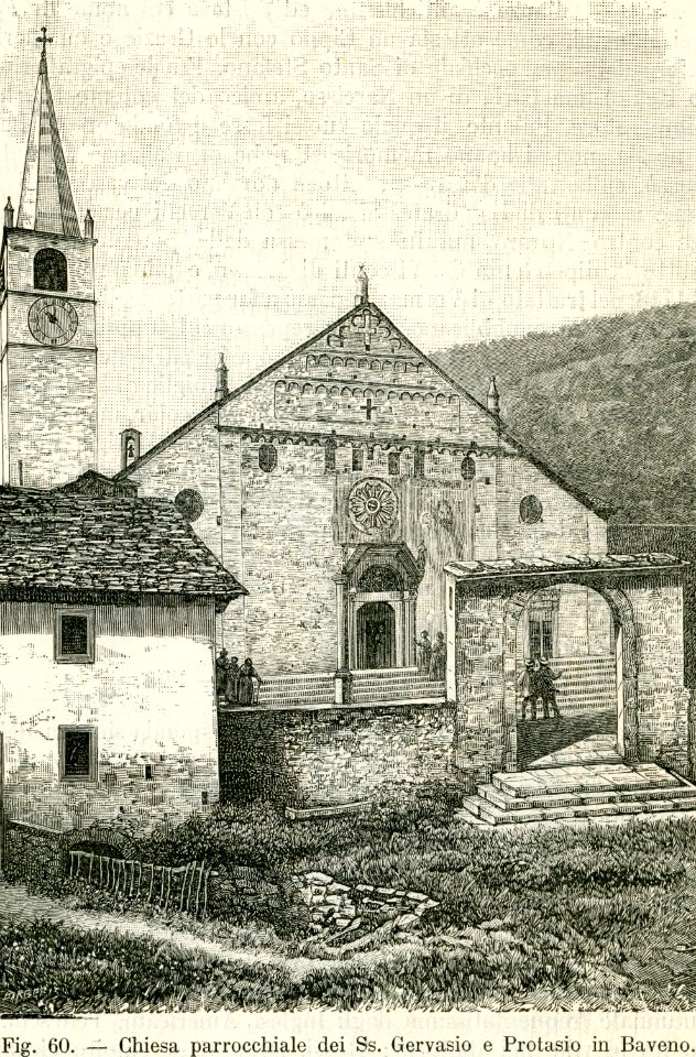 Chiesa parrocchiale dei Ss. Gervasio e Protasio in Baveno xilografia di Barberis